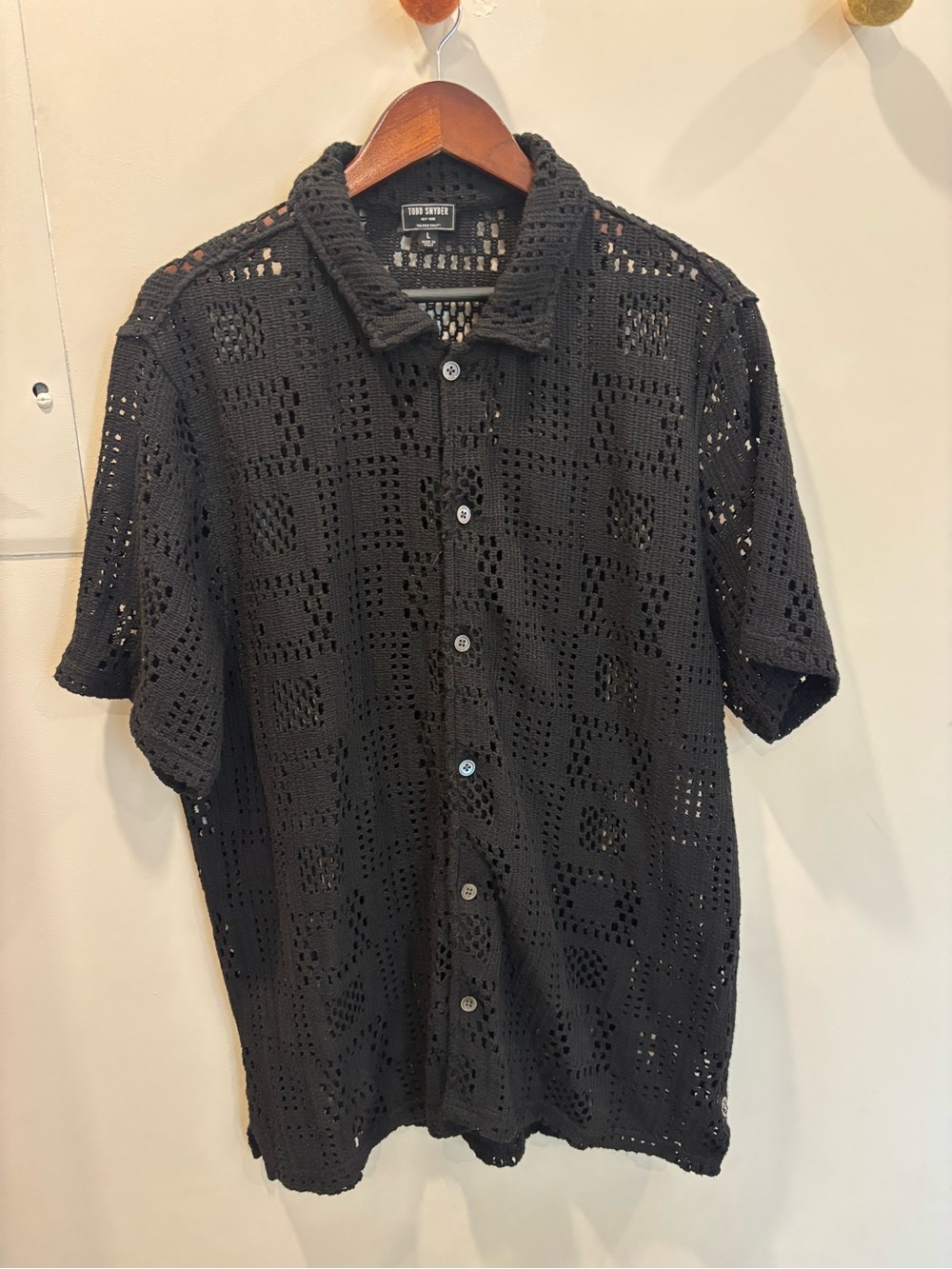 Todd Snyder Black Crochet Button-Down Shirt